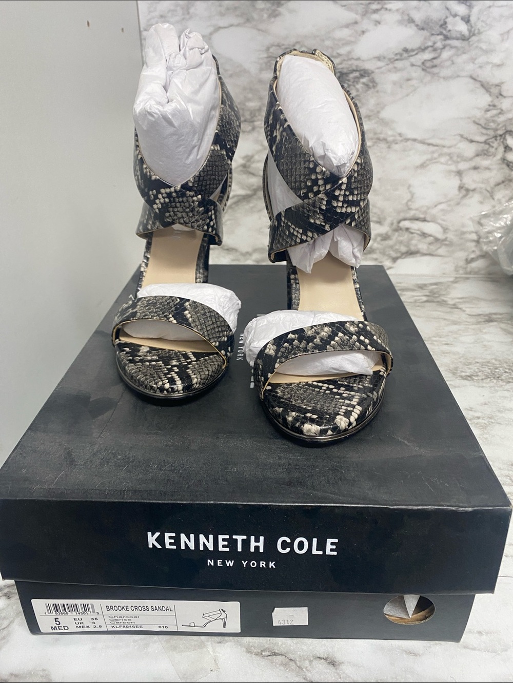 Kenneth Cole Snake-Print Open-Toe Heels in Snake skin print